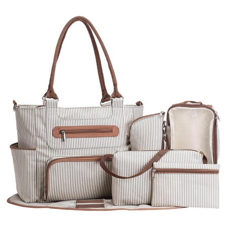 Accesorii calatorie - Set maternitate Cracos maro – geantă pentru mamă și bebeluș cu 6 accesorii