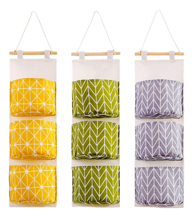 Set organizator suspendat pentru baie, 3 rafturi textile, culoare gri, galben, verde, 3 bucati [1]