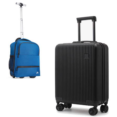 Accesorii calatorie - set-priority-cabinfly-troller-cabina-negru-55x40x20-rucsac-hibrid-albastru-40x30x20