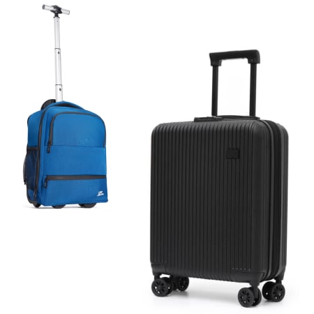 Trollere - set-priority-cabinfly-troller-cabina-negru-55x40x20-extensibil-si-rucsac-hibrid-albastru-40x30x20