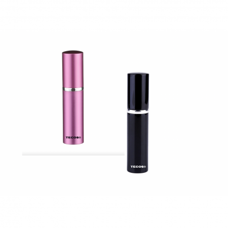 Accesorii articole de voiaj - Set recipiente parfumuri pentru calatorie, Tecos®, reincarcabil, culoare negru/roz, 10ml, ideal pentru travel sau decantare, 2 sticlute