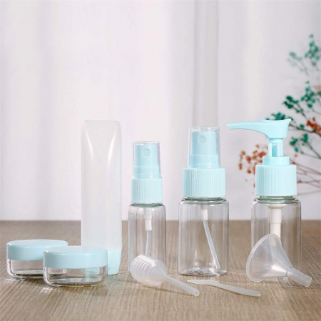 Set recipiente pentru cosmetice, Tecos, material plastic, albastru, 9 piese, ideale pentru trusa de calatorii [2]