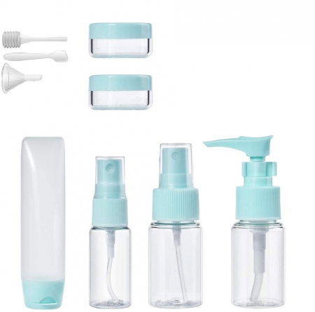 Set recipiente pentru cosmetice, Tecos, material plastic, albastru, 9 piese, ideale pentru trusa de calatorii [3]