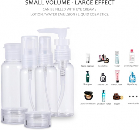 Set recipiente pentru cosmetice, Tecos, material plastic, transparent, 9 piese, ideale pentru trusa de calatorii [2]