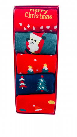 Set sosete de barbati, cu design de sarbatori, Tecos®, marime 40-45, ambalate in cutie cadou, ideale pentru Sarbatorile de iarna, 5 perechi [1]