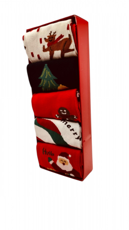 Set sosete de barbati, cu design de sarbatori, Tecos®, marime 40-45, ambalate in cutie cadou, ideale pentru Sarbatorile de iarna, 5 perechi de sosete [0]