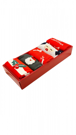 Set sosete de barbati, cu design de sarbatori, Tecos®, marime 40-45, ambalate in cutie cadou, ideale pentru Sarbatorile de iarna, 5 perechi sosete [3]