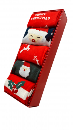 Set sosete de barbati, cu design de sarbatori, Tecos®, marime 40-45, ambalate in cutie cadou, ideale pentru Sarbatorile de iarna, 5 perechi sosete [4]
