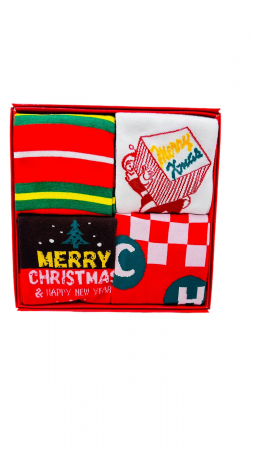 Set sosete de barbati, cu design de sarbatori, Tecos®, marime 40-46, ambalate in cutie cadou, ideale pentru Sarbatorile de iarna, 4 perechi diferite [1]