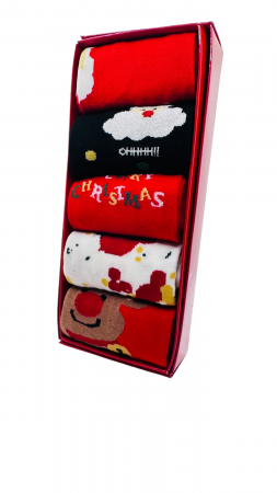 Sosete dama - Set sosete de dama, cu design de sarbatori, Tecos®, marime 36-40, ambalate in cutie cadou, ideale pentru Sarbatorile de iarna, 5 perechi diferite