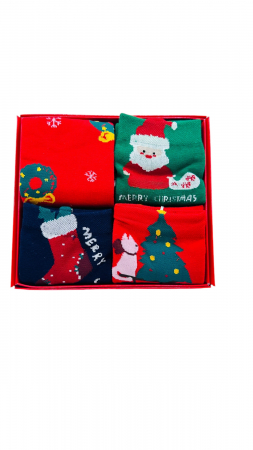 Set sosete de dama, cu design de sarbatori, Tecos®, marime 36-41, ambalate in cutie cadou, ideale pentru Sarbatorile de iarna, 4 perechi [1]
