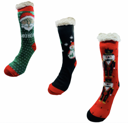 Sosete barbati - Set sosete termice de barbati, cu design de sarbatori, Tecos®, marime 40-46, ambalate in cutie cadou, ideale pentru Sarbatorile de iarna, 3 perechi
