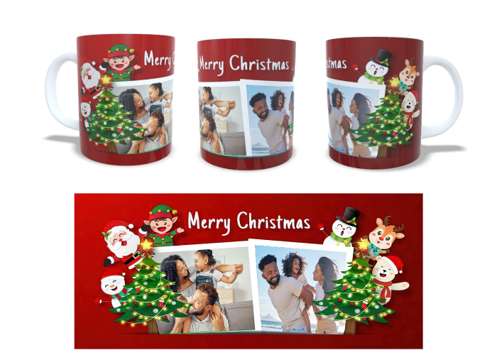 Cana personalizata de Craciun cu doua poze si decor festiv [1]
