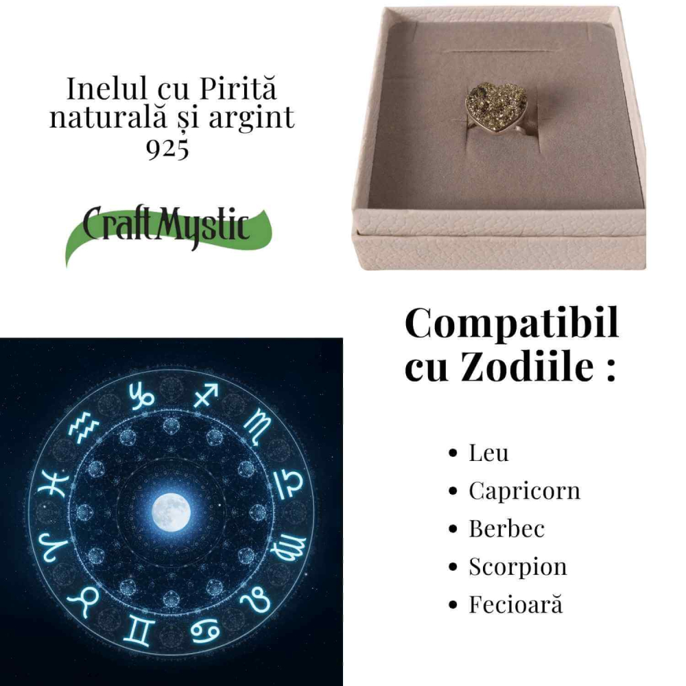 Inel din Argint 925 cu Pirita Naturala in Forma de Inima – Protectie si incredere in Sine [5]