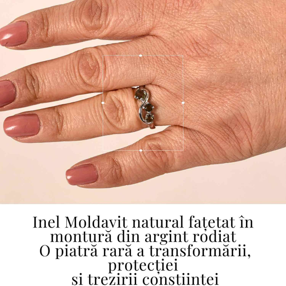 Inel din Argint 925 rodiat cu Moldavit natural fatetat – transformare, protectie si claritate interioara [2]