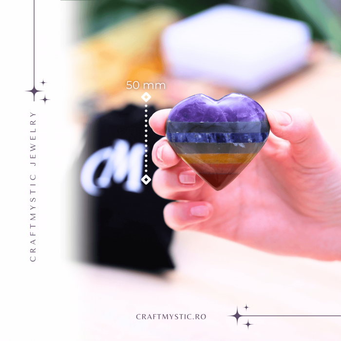 Inima Sculptata Manual de 50mm cu 7 Tipuri de Pietre Naturale pentru Cele 7 Chakre [2]
