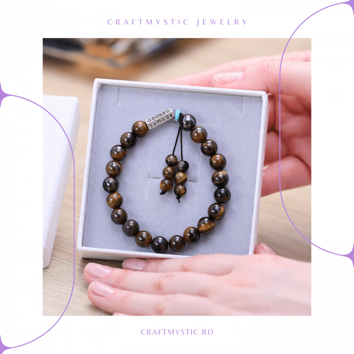 Bratara Elastica cu Margele 6mm din Pietre Semipretioase Ochi de Tigru, Tucurasi si Pandativ [2]