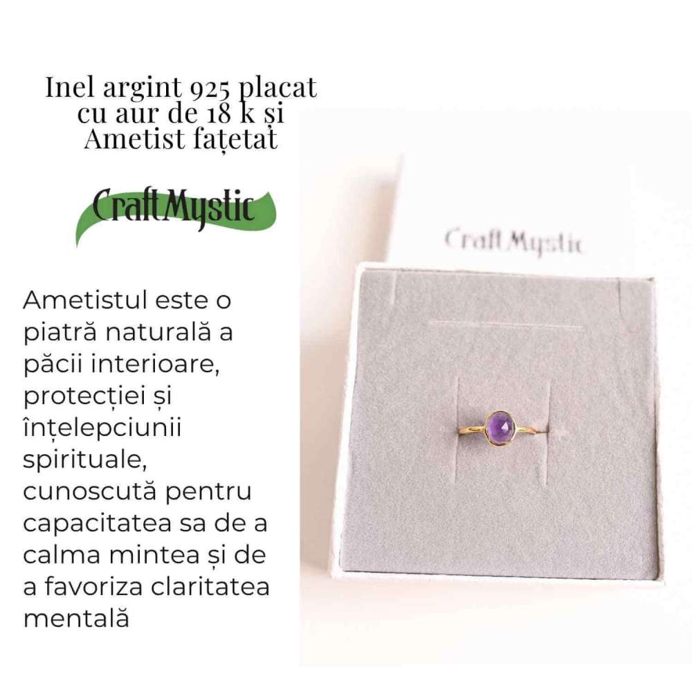 Inel din Argint 925 placat cu Aur de 18K cu Ametist Fatetat 1.58 gr M54 / 7– Claritate mentala si echilibru emotional [4]