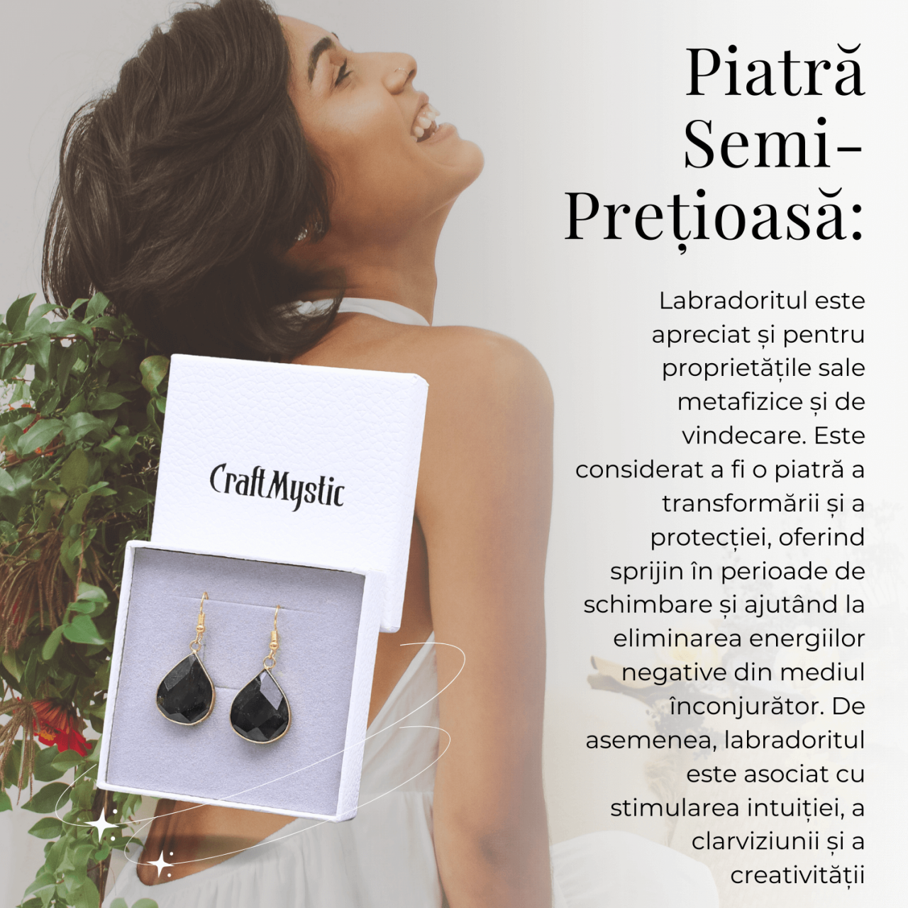 Cercei Aurii cu Labradorit Natural Fatetat in forma de "lacrima" [8]