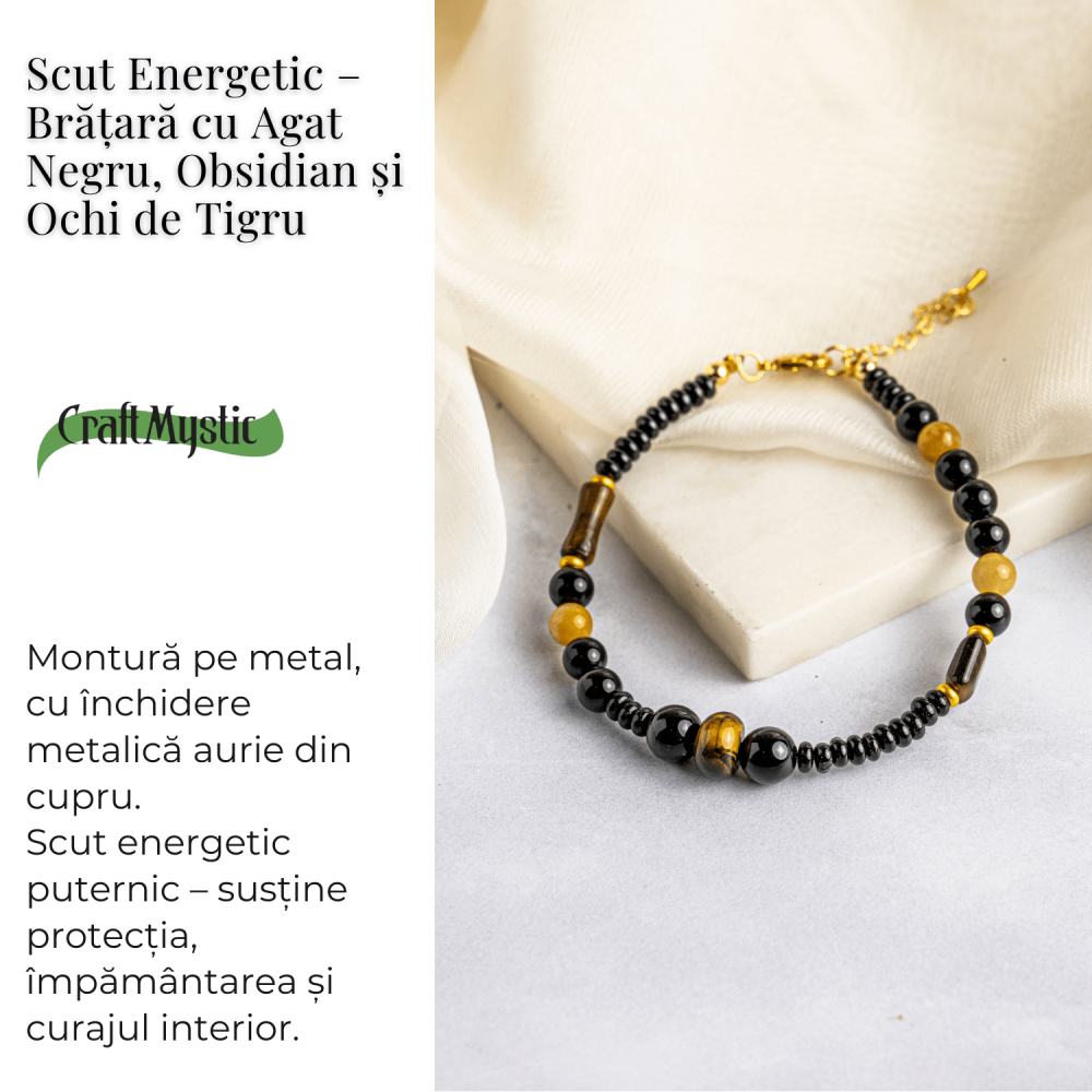 Scut Energetic – Bratara cu Agat Negru, Obsidian si Ochi de Tigru [3]