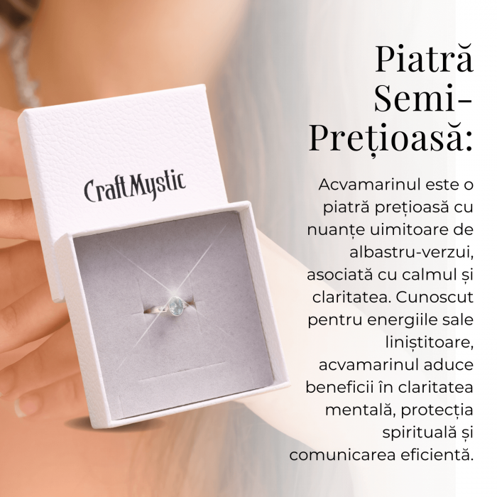  Inel Reglabil din Argint 925 cu Piatra Naturala de Acvamarin [5]