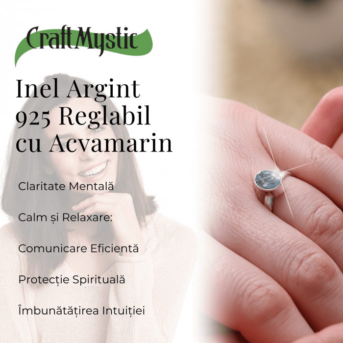  Inel Reglabil din Argint 925 cu Piatra Naturala de Acvamarin [4]