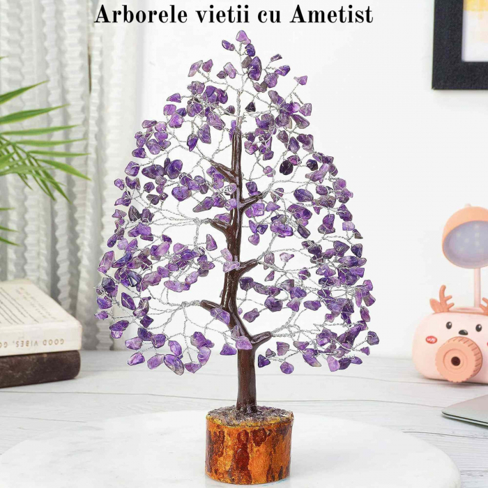 Arbore 25 cm Cristalin cu pietricele din Ametist - Aducator de Liniste si Echilibru - Sculptura Energetica pentru Decorul Casei si Biroului - Idee de Cadou pentru Intelegere Spirituala si Protectie [5]