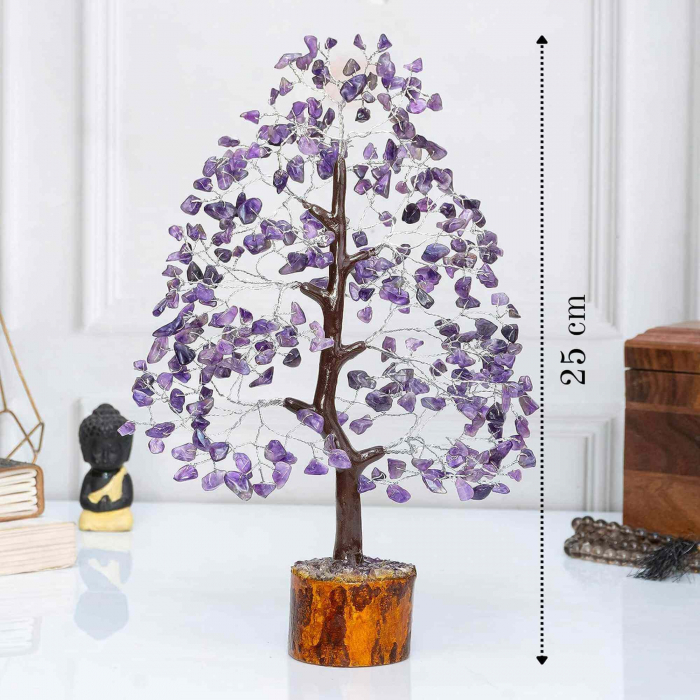 Arbore 25 cm Cristalin cu pietricele din Ametist - Aducator de Liniste si Echilibru - Sculptura Energetica pentru Decorul Casei si Biroului - Idee de Cadou pentru Intelegere Spirituala si Protectie [3]