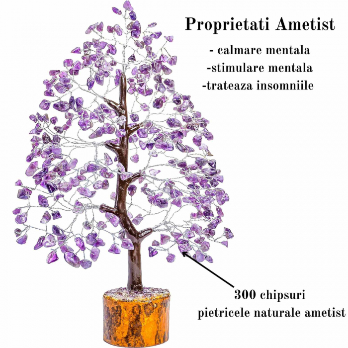 Arbore 25 cm Cristalin cu pietricele din Ametist - Aducator de Liniste si Echilibru - Sculptura Energetica pentru Decorul Casei si Biroului - Idee de Cadou pentru Intelegere Spirituala si Protectie [2]