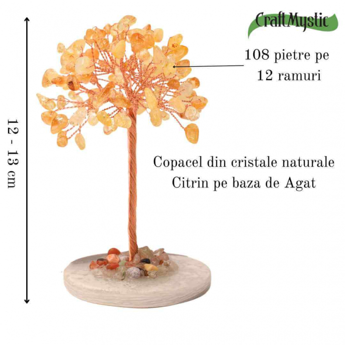 Copacel 12 cm din cristale semipretioase Citrin si baza de agat - Aduce claritate mentala, prosperitate, securitate [2]