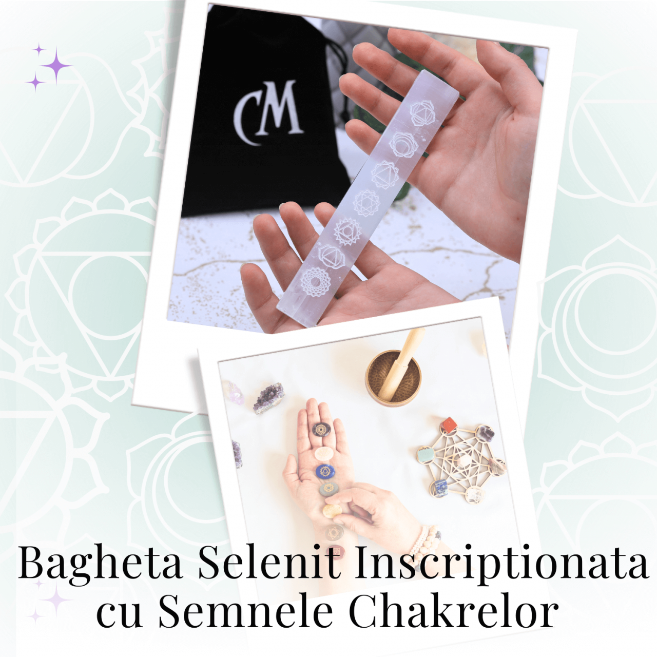Bagheta de Selenit 15x2.5 cm cu Semnele Chakrelor - Curatare si Incarcare Cristale [8]