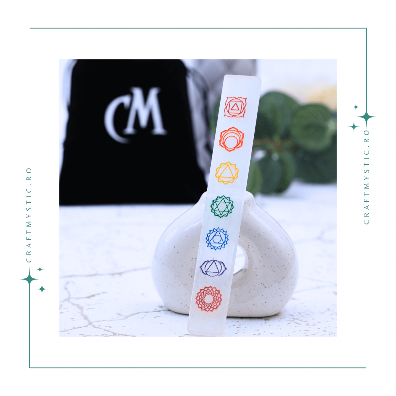 Bagheta de Selenit cu Semnele Chakrelor Color - Incarcare si Curatare Cristale [2]