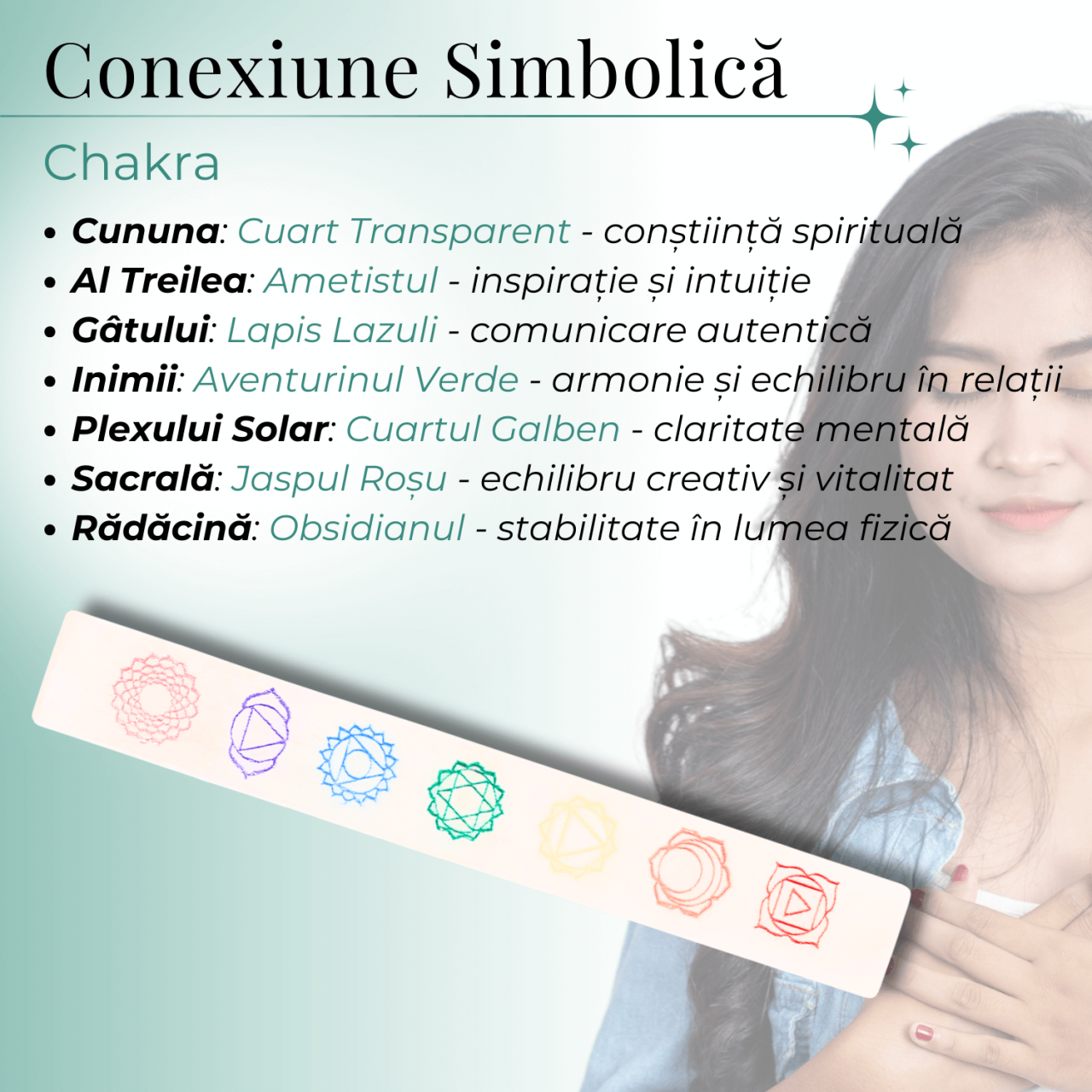 Bagheta de Selenit cu Semnele Chakrelor Color - Incarcare si Curatare Cristale [6]