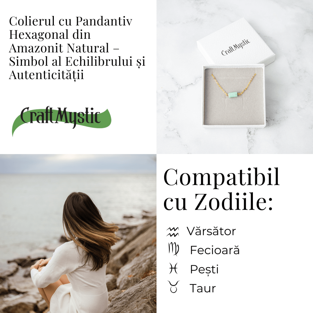 Calm si Echilibru – Colier cu Pandantiv Hexagonal din Amazonit Natural pe Lant de Cupru [5]