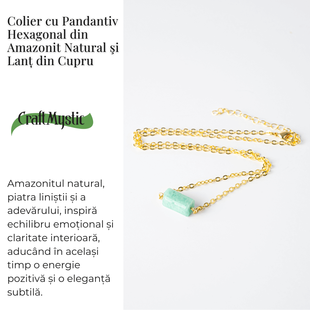 Calm si Echilibru – Colier cu Pandantiv Hexagonal din Amazonit Natural pe Lant de Cupru [3]