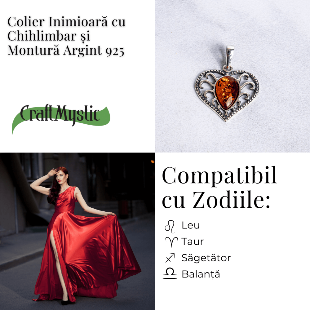 Colier inimioara cu chihlimbar si montura argint 925 – Protectie, caldura si echilibru emotional [7]