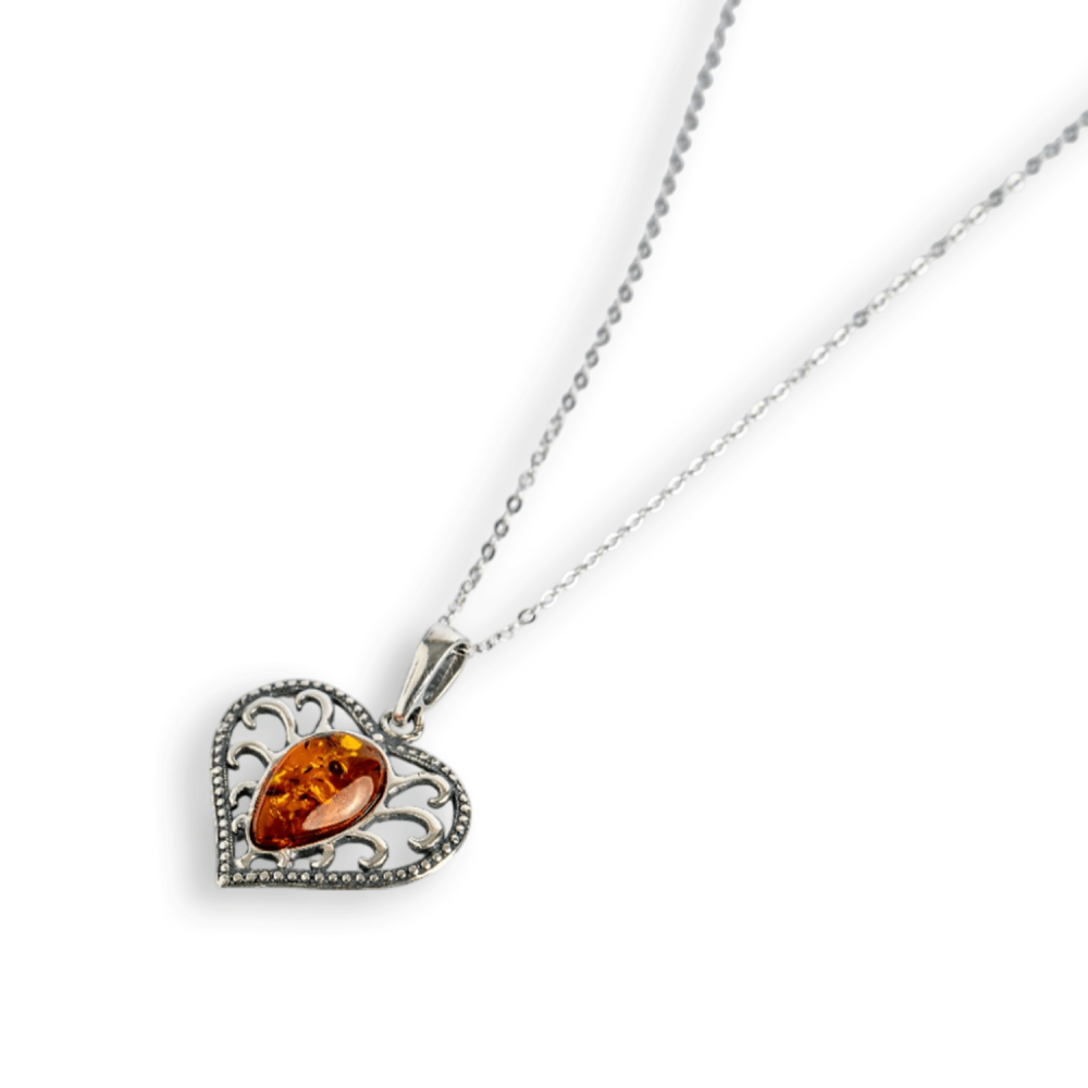 Colier inimioara cu chihlimbar si montura argint 925 – Protectie, caldura si echilibru emotional [4]