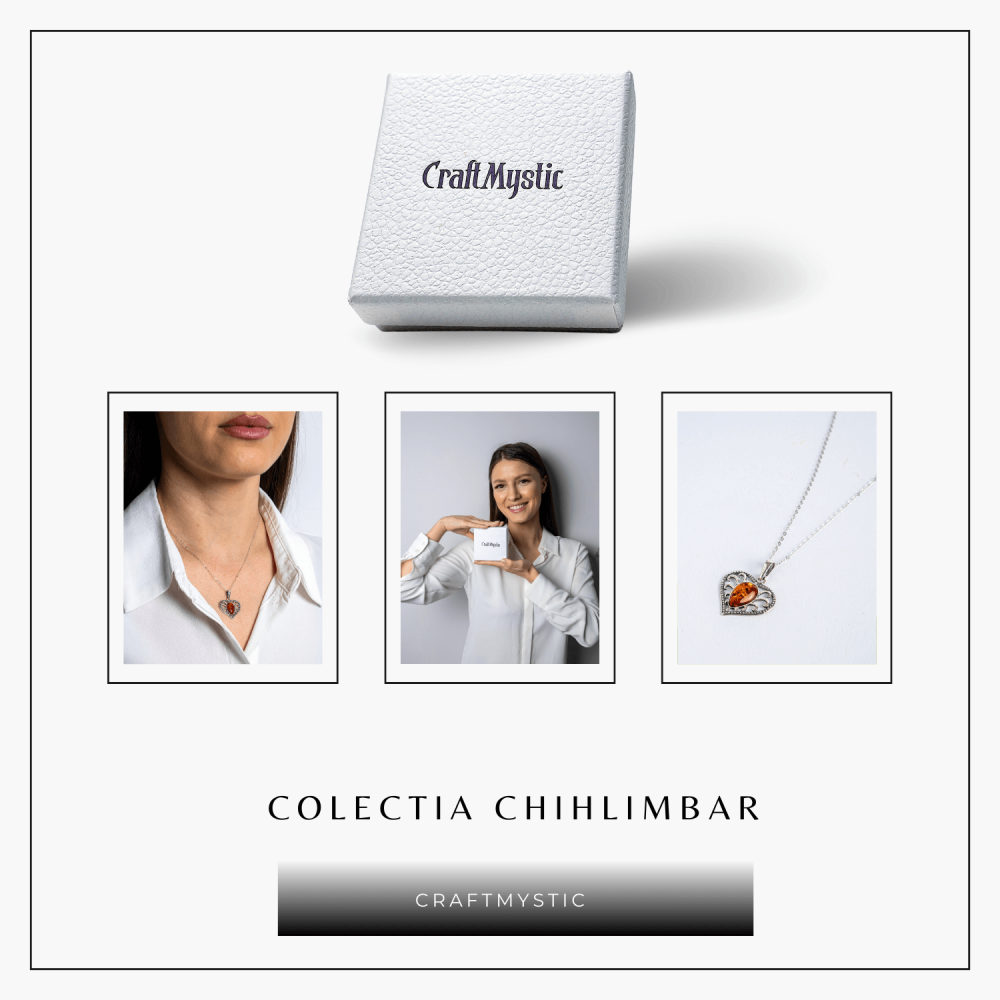 Colier inimioara cu chihlimbar si montura argint 925 – Protectie, caldura si echilibru emotional [9]