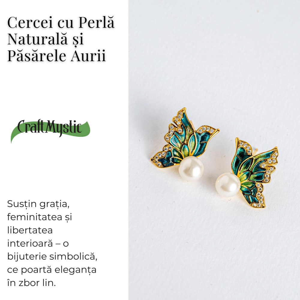 Eleganta care zboara – Cercei cu perla naturala si pasarele aurii [5]