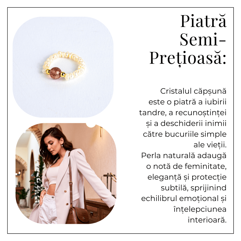 Inel cu sens – Cristal capsuna si perle pentru armonie emotionala [6]