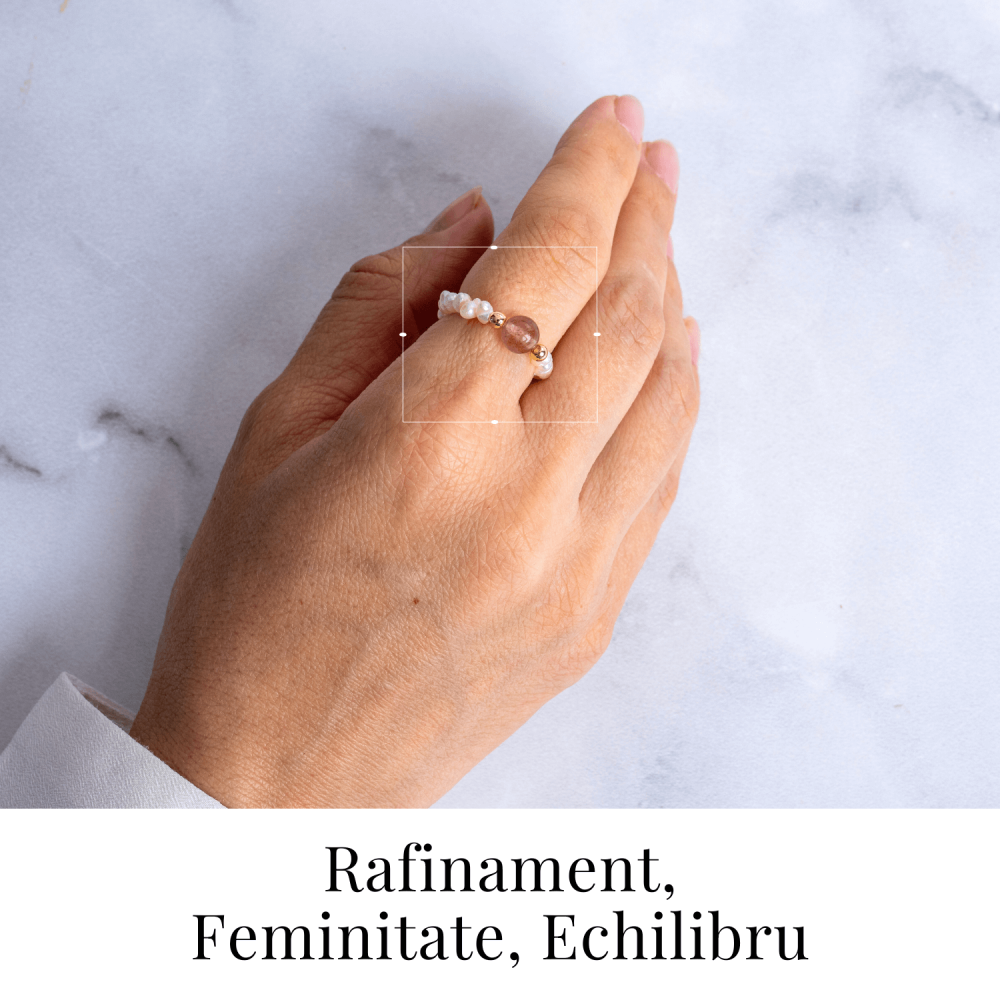 Inel cu sens – Cristal capsuna si perle pentru armonie emotionala [2]