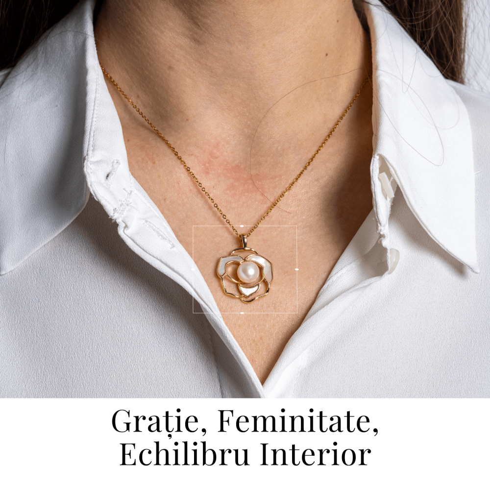 Colier Bijuterie florala cu perla naturala – Simbol al feminitatii autentice [2]