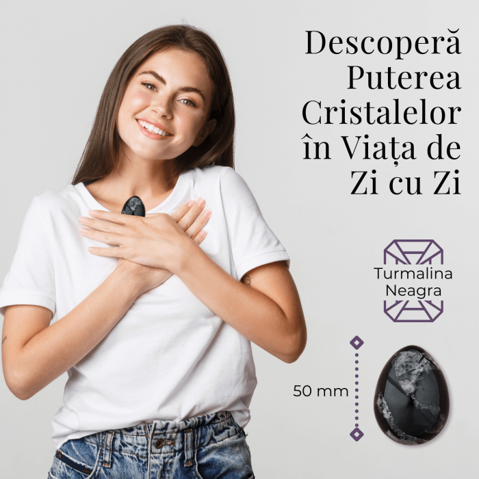 Ou Handmade de 50mm din Piatra Naturala de Turmalina Neagra [8]