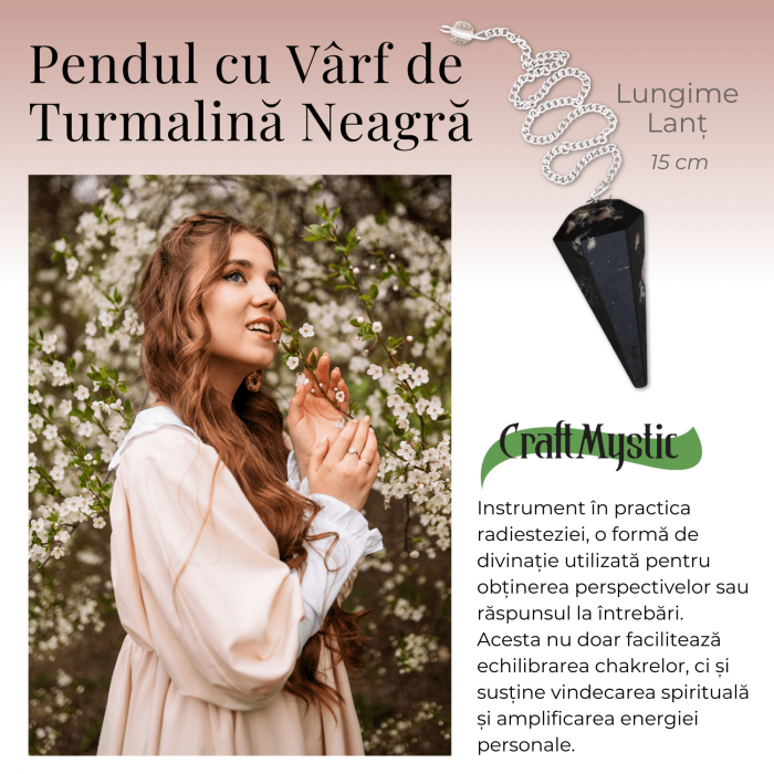 Pendul de Radiestezie cu Varf de Turmalina Neagra Naturala 45 mm [3]