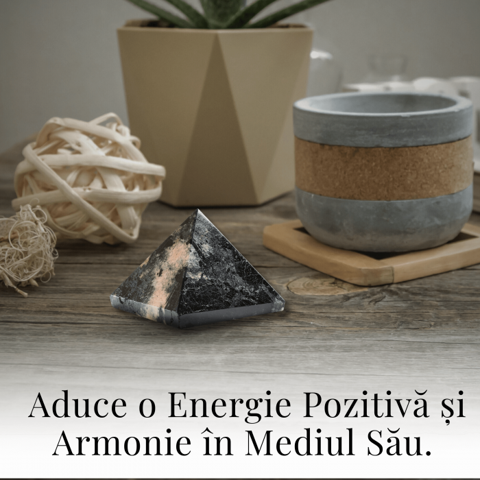 Piramida Sculptata Manual 60mm din Piatra de Turmalina Neagra cu Rutil Naturala [3]