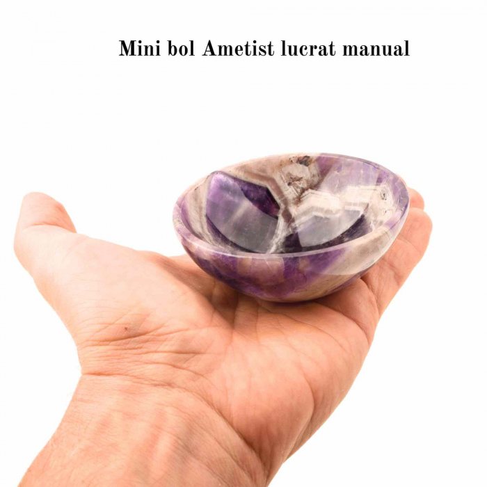 Mini Bol de Cristal natural din Ametist - 8,5 cm Castron din Piatra Semipretioasa pentru Decor, Incarcare si curatare [4]