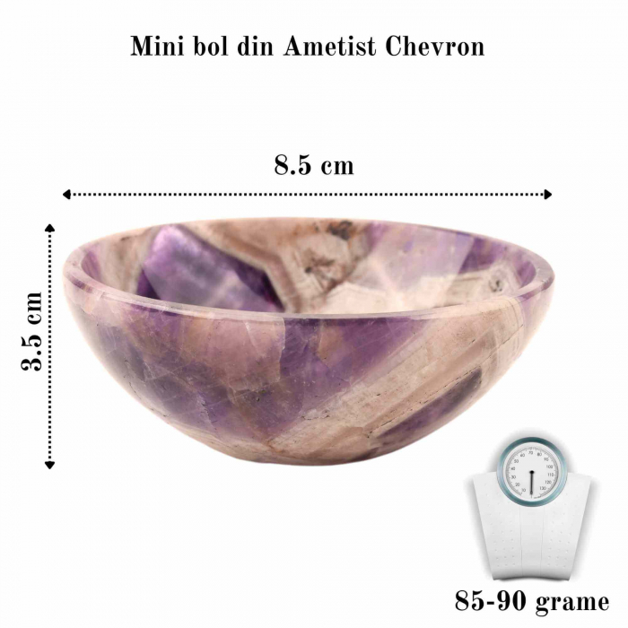 Mini Bol de Cristal natural din Ametist - 8,5 cm Castron din Piatra Semipretioasa pentru Decor, Incarcare si curatare [2]