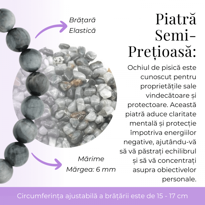 Bratara Elastica cu Margele 6mm din Ochi de Pisica Semipretios Natural [5]