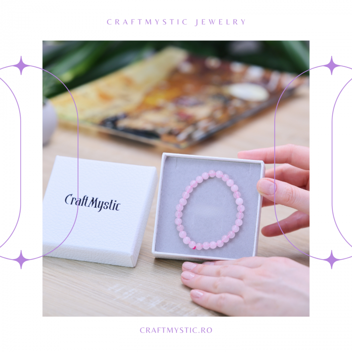 Bratara Elastica cu Margele 6mm din Cuart Roz Semipretios [6]