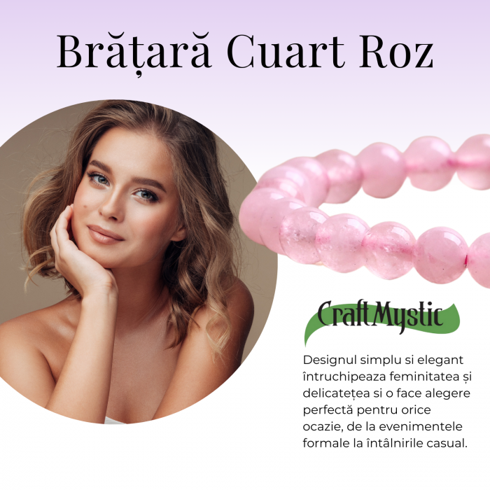 Bratara Elastica cu Margele 6mm din Cuart Roz Semipretios [5]